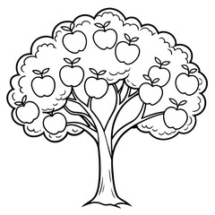 Coloring book apple tree with outline stroke.
