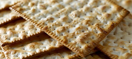 Detailed texture of traditional matzah bread, perfect for text placement, jewish cuisine. - obrazy, fototapety, plakaty