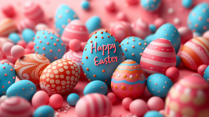 Fototapeta na wymiar Easter poster and banner with painted Easter eggs with text happy Easter on egg