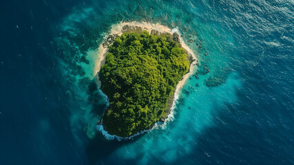 Obraz premium Island Solitude: Drone View of a Circular Caribbean Island