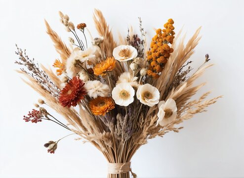 Candice Dried Flower Bouquet on white background from Generative AI