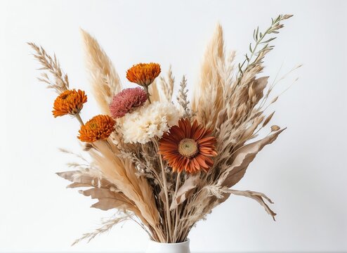 Candice Dried Flower Bouquet on white background from Generative AI
