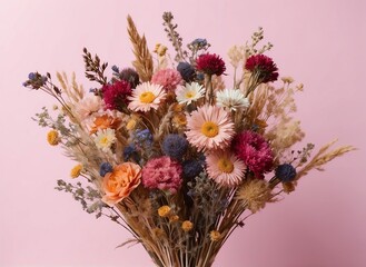 Obraz premium Rosie Dried Flower Bouquet on pink background from Generative AI