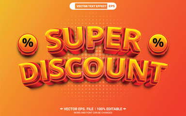 Editable 3d super discount trendy style vector text effect