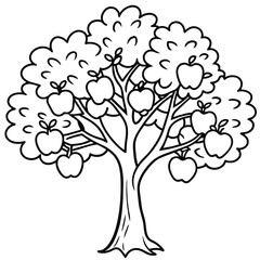 Fototapeta premium Coloring book apple tree with outline stroke.