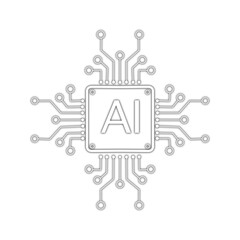Microchip line icon Artificial Intelligence Microchip Sign Icon, white isolated flat line icon