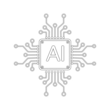 Microchip line icon Artificial Intelligence Microchip Sign Icon, white isolated flat line icon
