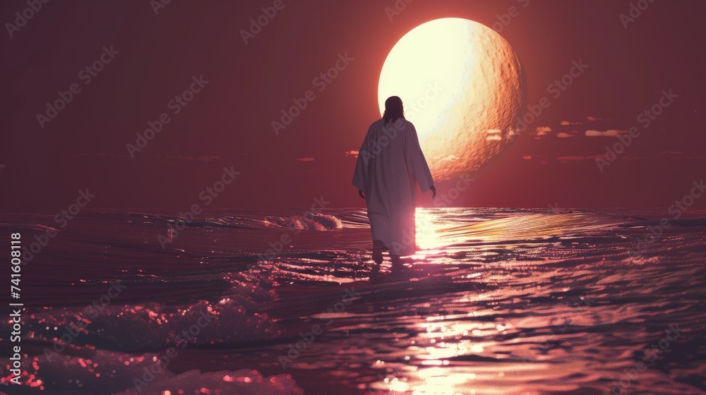 Wall mural jesus walking and standing on water