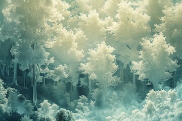 An intricate 3D fractal forest with an infinite depth of crystalline trees and kaleidoscopic foliage. - obrazy, fototapety, plakaty