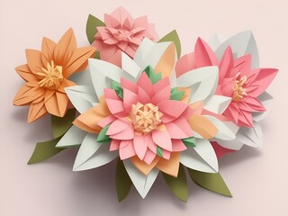 Flowers origami , paper flowers on white background