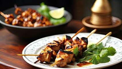 Satay on the table close up, Indonesian foods
