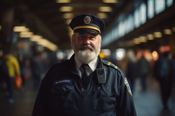An authoritative figure in the world of public transport, a seasoned inspector stands amidst the hustle and bustle of a city railway station