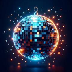 Fototapeta premium shiny disco ball. mirror, party, dance, sphere, club, disco ball, music, light, nightclub, discoball, reflection, night, bright, glitter, glass, shiny, decoration, shine, Ai generated 