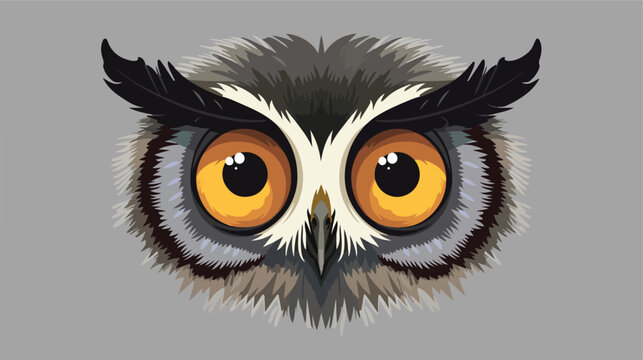 Owl face icon. Bird with big yellow eyes beak nos