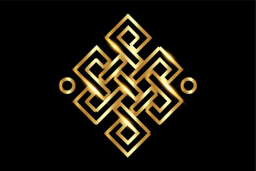 The endless knot or eternal knot. Gold Samsara icon. Guts of Buddha, The bowels of Buddha. Happiness node, symbol of inseparability and dependent origination of existence and all phenomena in Universe