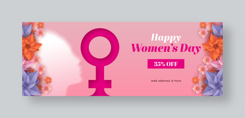 International Women's day floral illustration, March 8 Women's Day banner or background template