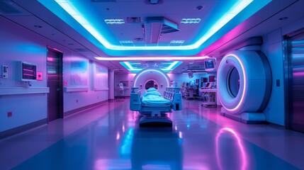 Obraz premium Modern MRI Machine in a Clinical Setting, A state-of-the-art MRI scanner equipped with advanced technology in a clean, well-lit hospital room. AI