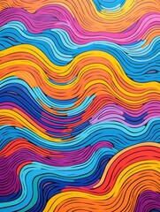 Obraz premium A painting featuring a dynamic wave formed by a multitude of colorful lines swirling and intersecting in a vibrant display of movement and energy.