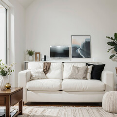 Fototapeta premium modern living room interior design with white sofa