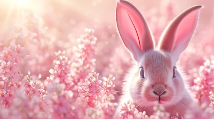 3D rendering of fluffy ears of crop bunny against pastel background during Easter holiday