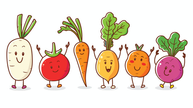 Vegetable icon set line. Root beet carrot potato