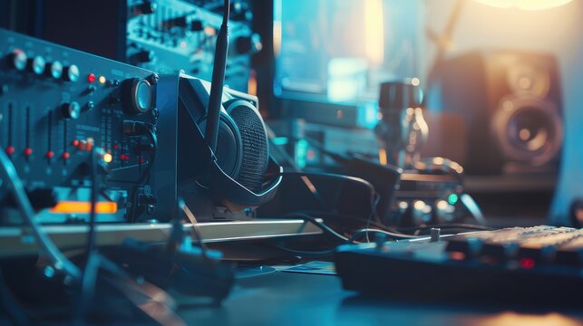 Radio transmitting station. Radio astronomer. Radio amateur setting up equipment.