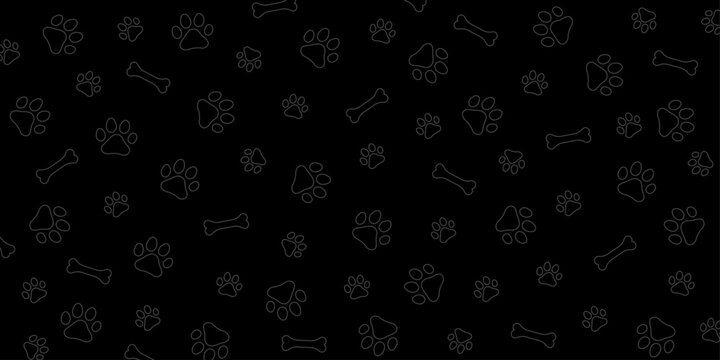 Background with paw print. Vector cat's or dog's paw print on black background.	