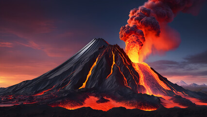 a volcano eruption with lava isolated on a natural background. fire in the volcano