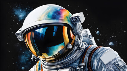 watercolor painted astronaut in a space suit isolated clipart hand-drawn design elements. astronaut on the moon. astronaut in space - obrazy, fototapety, plakaty