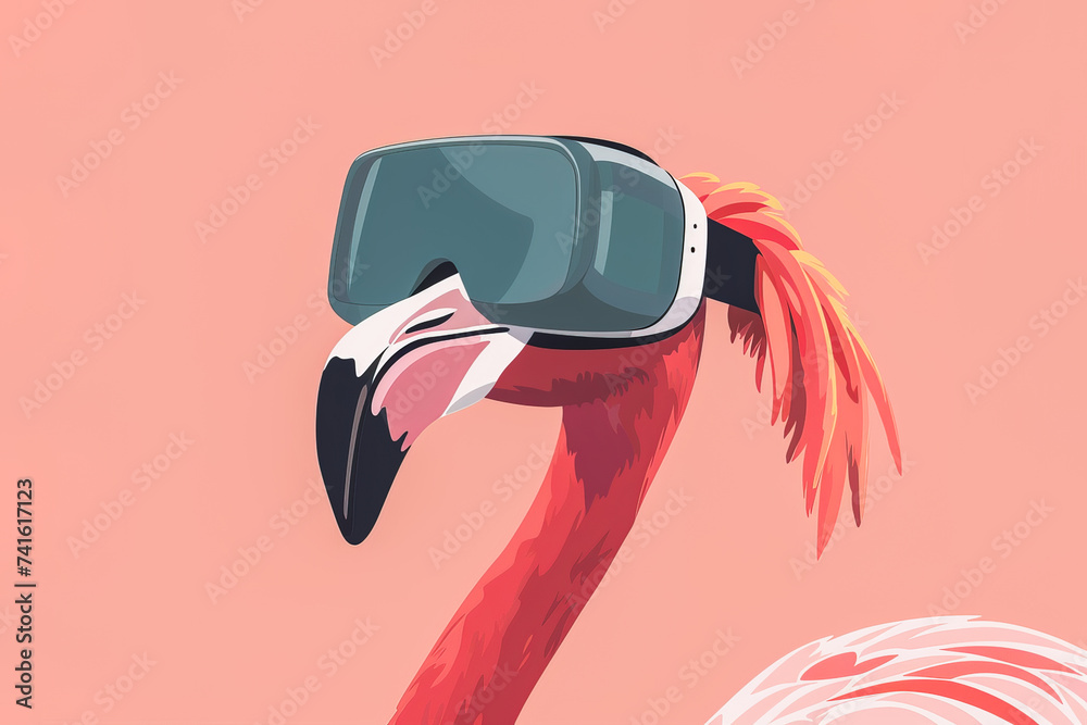 Sticker flamingo design illustration with 3d glasses