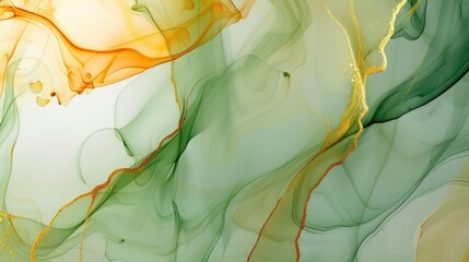Naklejka premium Luxurious abstract fluid art painting in alcohol ink, dreamy wallpaper with transparent waves and golden swirls. Ideal for posters, banners, packaging, and other printed materials