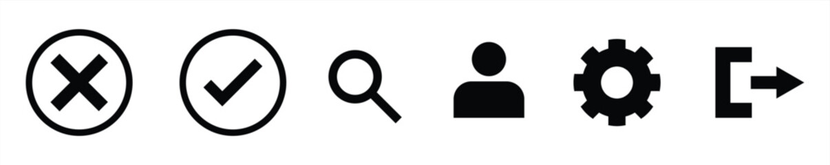 6 basic icon, wrong, correct, search, profile, setting, exit icon vector illustration