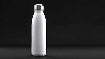 a white stainless thermos bottle sitting isolated on black background