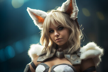 Generative ai digital collage of girl anime nerd dressed anime personage with cat ears