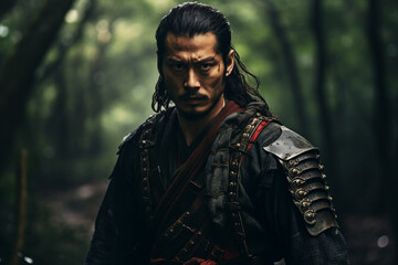 Obraz premium Generative AI picture of strong brave warrior fairytale character in fantasy mysterious forest