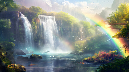 rainbow over the river 3d image,
Majestic Waterfalls Echoes of Serenity