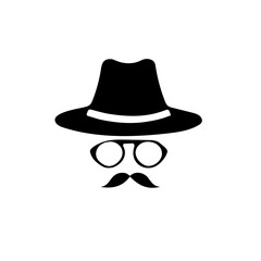 Incognito Icon Man woman face with glasses Black and White Vector Graphic. Spy agent line and glyph icon, security and detective, hacker