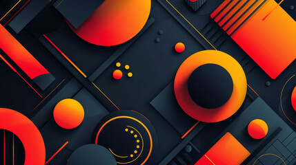 Vibrant abstract composition with geometric shapes in orange and black.