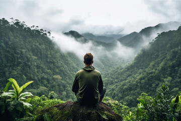 Generated with AI back view photo of man enjoying beautiful view