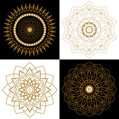 A set of mandalas golden black and white background for element of invitation, vintage decorate element.