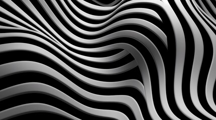 Abstract 3d background with wavy lines in black and white colors, Generative AI illustrations.