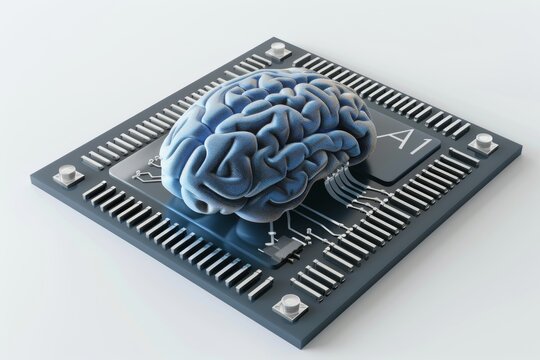 AI Brain Chip laser engraver. Artificial Intelligence neurocybernetics mind brain connectivity and stroke axon. Semiconductor machine learning circuit board mental liberation