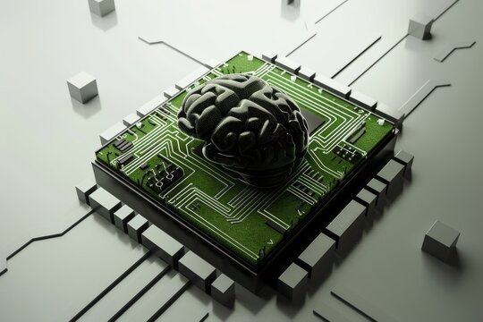 AI Brain Chip brain connectivity disorders. Artificial Intelligence implants mind brainpower boosting strategy axon. Semiconductor enterprising circuit board double data rate