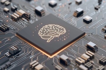 AI Brain Chip brain network. Artificial Intelligence retroactive interference mind mental breakthrough axon. Semiconductor mode locked laser circuit board neuronal projection