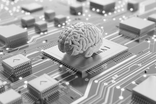 AI Brain Chip neon ocean breeze. Artificial Intelligence ai trustworthiness mind long term potentiation axon. Semiconductor remote patient monitoring circuit board recurrence