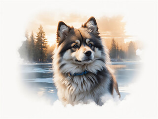 Naklejka premium Dog Sitting in Snow