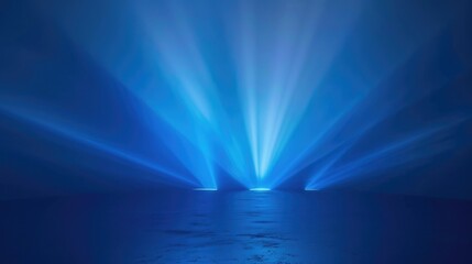 Mysterious Blue Smoky Atmosphere with Spotlight, Abstract Foggy Background with Dramatic Lighting