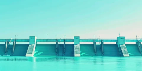 Rolgordijnen Hydro power renewable energy banner with copyspace, saturated solid background, bright colors, professional photo © shooreeq