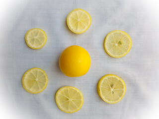Yellow Lemon Sliced cuts on isolated with White Background.