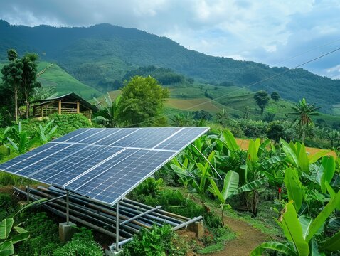 Solar panels making green energy in the beautiful landscape, eco friendly, renewable energy, professional nature photo